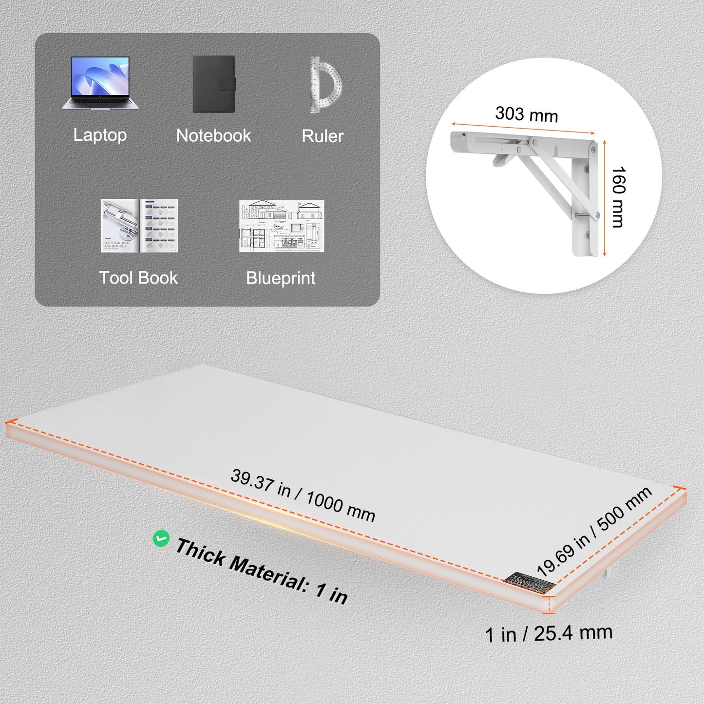 Wall Mounted Floating Folding Table Laptop Desk Home Office 39.37x19.69 Inch