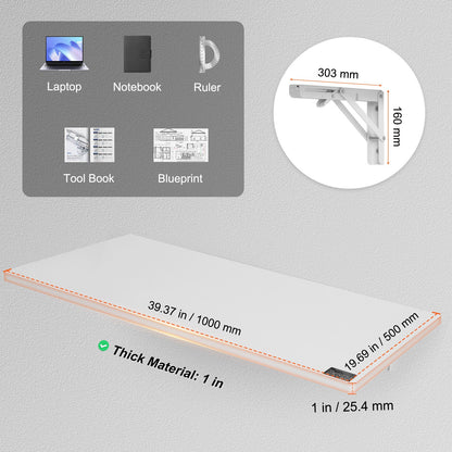Wall Mounted Floating Folding Table Laptop Desk Home Office 39.37x19.69 Inch