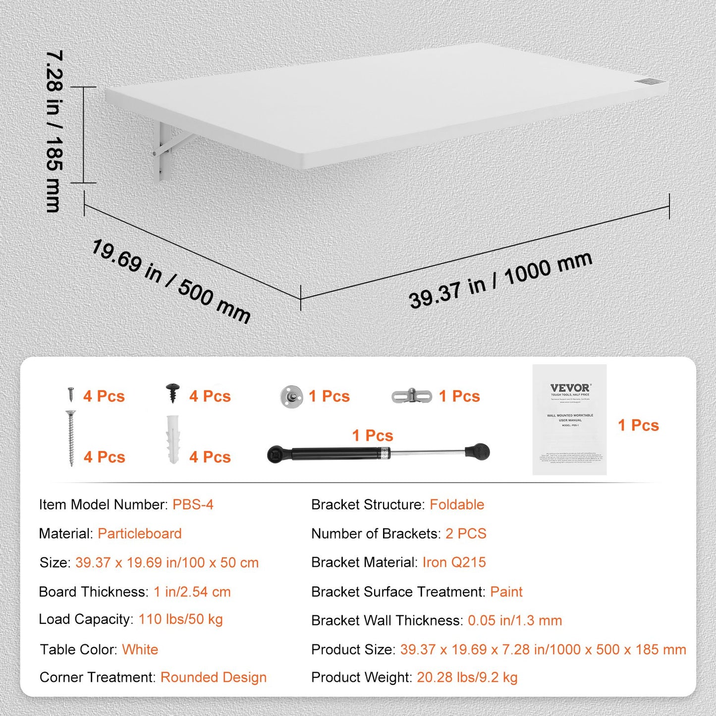 Wall Mounted Floating Folding Table Laptop Desk Home Office 39.37x19.69 Inch
