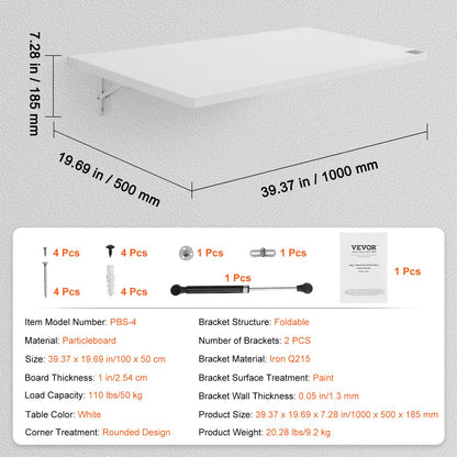Wall Mounted Floating Folding Table Laptop Desk Home Office 39.37x19.69 Inch
