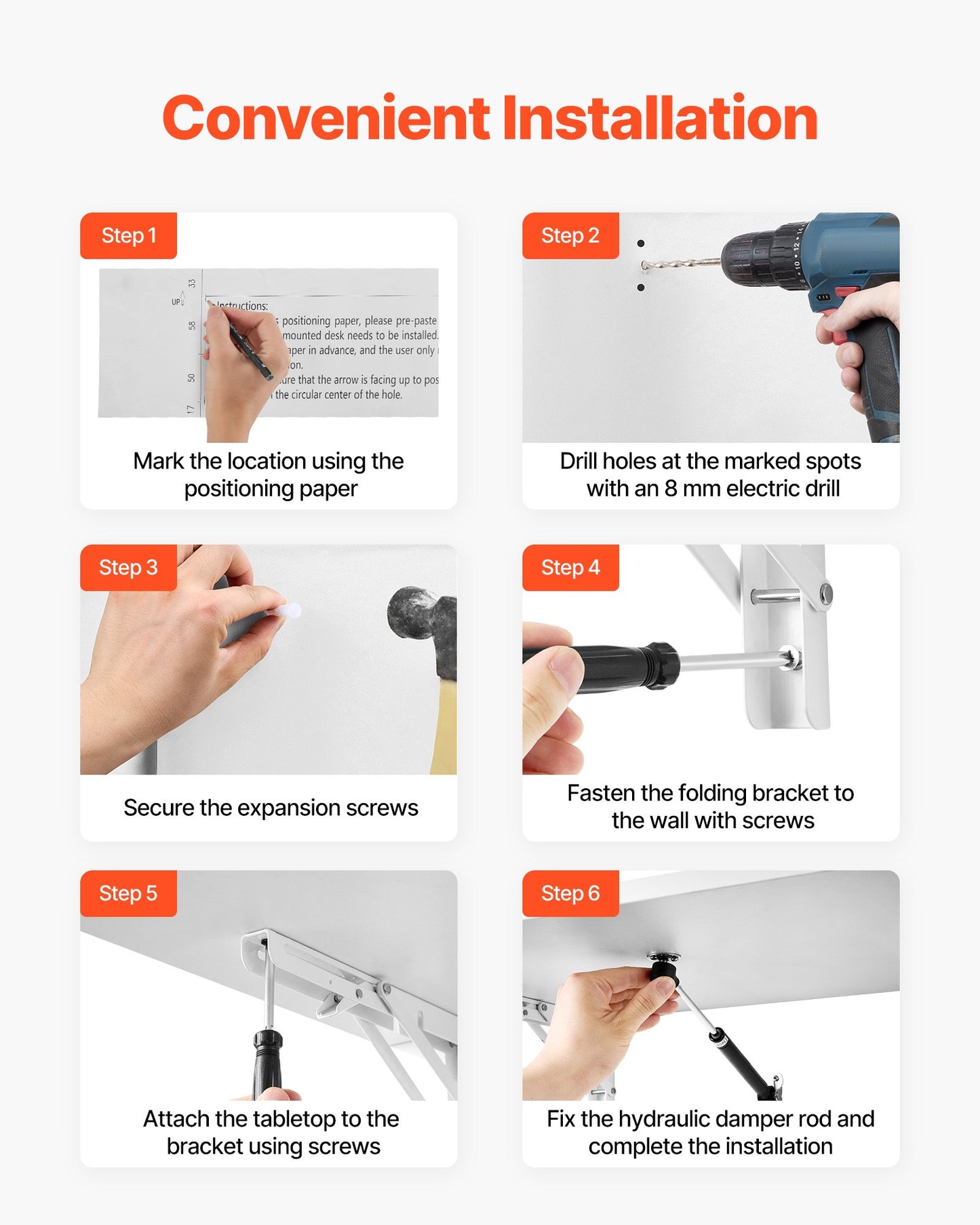 Wall Mounted Folding Table, 39.4 x 19.7 inches Wall Mount Table, Floating Desk with Iron Bracket, Fold Down Desk for Small Spaces, Home Office, Dining, Laundry Room, Kitchen, Bar, White