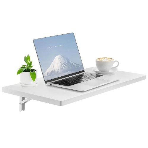 Wall Mounted Folding Table, 47.2 x 19.7 inches Wall Mount Table, Floating Desk with Iron Bracket, Fold Down Desk for Small Spaces, Home Office, Dining, Laundry Room, Kitchen, Bar, White