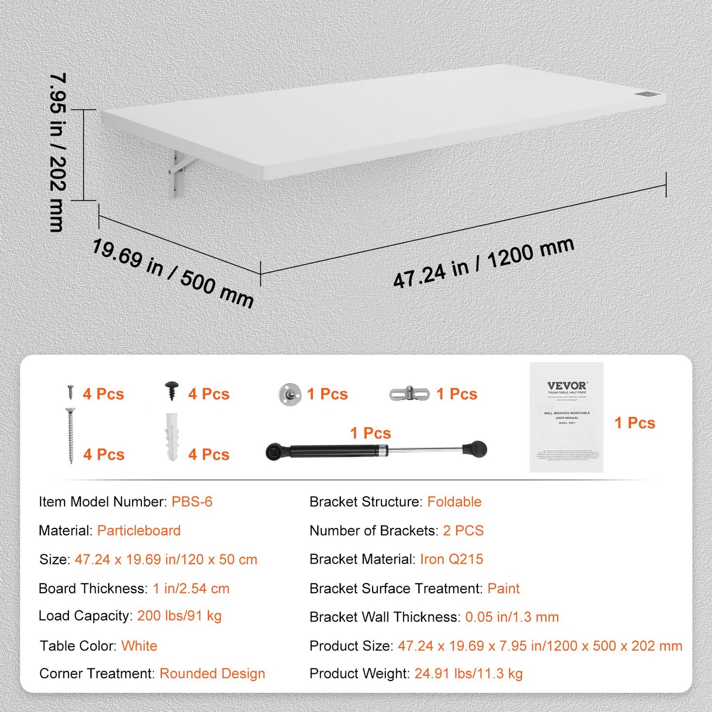 Wall Mounted Floating Folding Table Laptop Desk Home Office 47.24x19.69 Inch