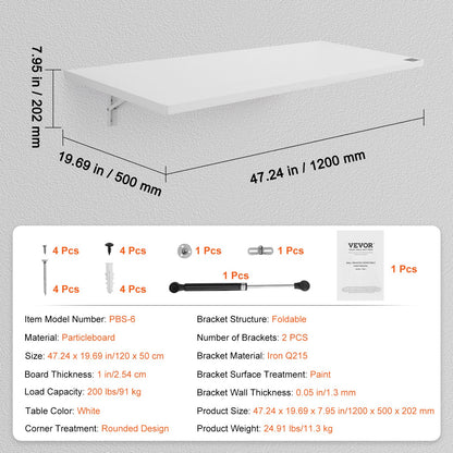 Wall Mounted Floating Folding Table Laptop Desk Home Office 47.24x19.69 Inch