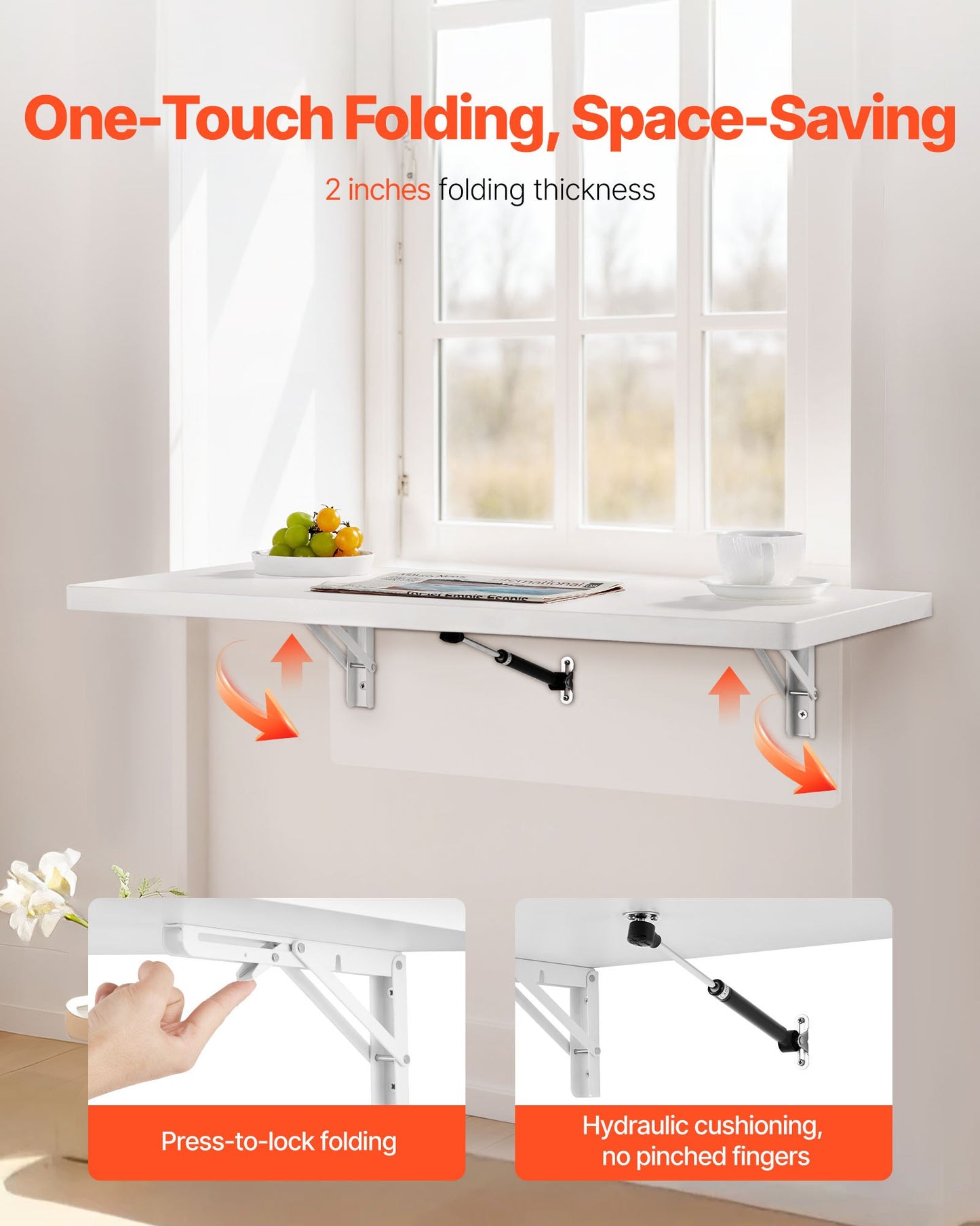 Wall Mounted Folding Table, 47.2 x 19.7 inches Wall Mount Table, Floating Desk with Iron Bracket, Fold Down Desk for Small Spaces, Home Office, Dining, Laundry Room, Kitchen, Bar, White