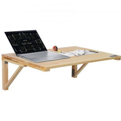 Wall Mounted Folding Table, 31.5" x 23.62" Wall Mount Drop Leaf Table, Wooden Floating Desk with Iron Bracket, Fold Down Desk for Small Spaces, Home Office, Dining, Laundry Room, Kitchen, Bar