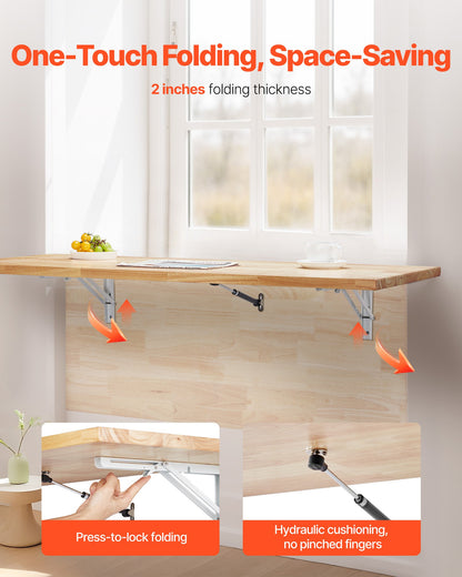 Wall Mounted Folding Table, 47.2 x 19.7 inches Wall Mount Table, Floating Desk with Iron Bracket, Fold Down Desk for Small Spaces, Home Office, Dining, Laundry Room, Kitchen, Bar, Burlywood