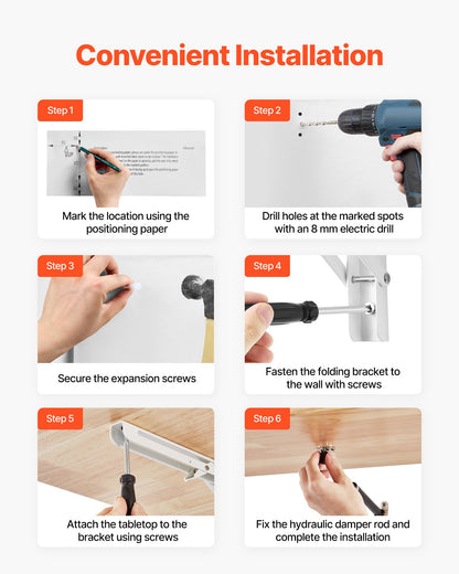 Wall Mounted Folding Table, 47.2 x 19.7 inches Wall Mount Table, Floating Desk with Iron Bracket, Fold Down Desk for Small Spaces, Home Office, Dining, Laundry Room, Kitchen, Bar, Burlywood