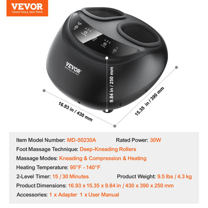 Foot Massager Machine with Heat, Deep-Kneading, Compression, and Shiatsu for Plantar Fasciitis, Neuropathy, Gifts for Men, Women - Fits up to Men Size 12
