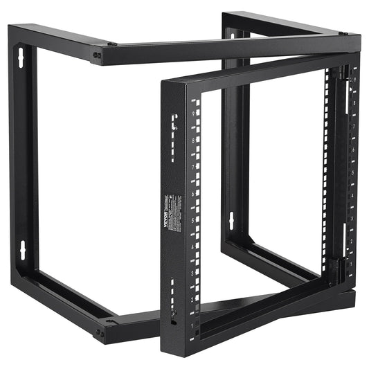 9U väggmonteringsställ 150 lbs/68,04 kg Open Frame Server Network Rack Svart