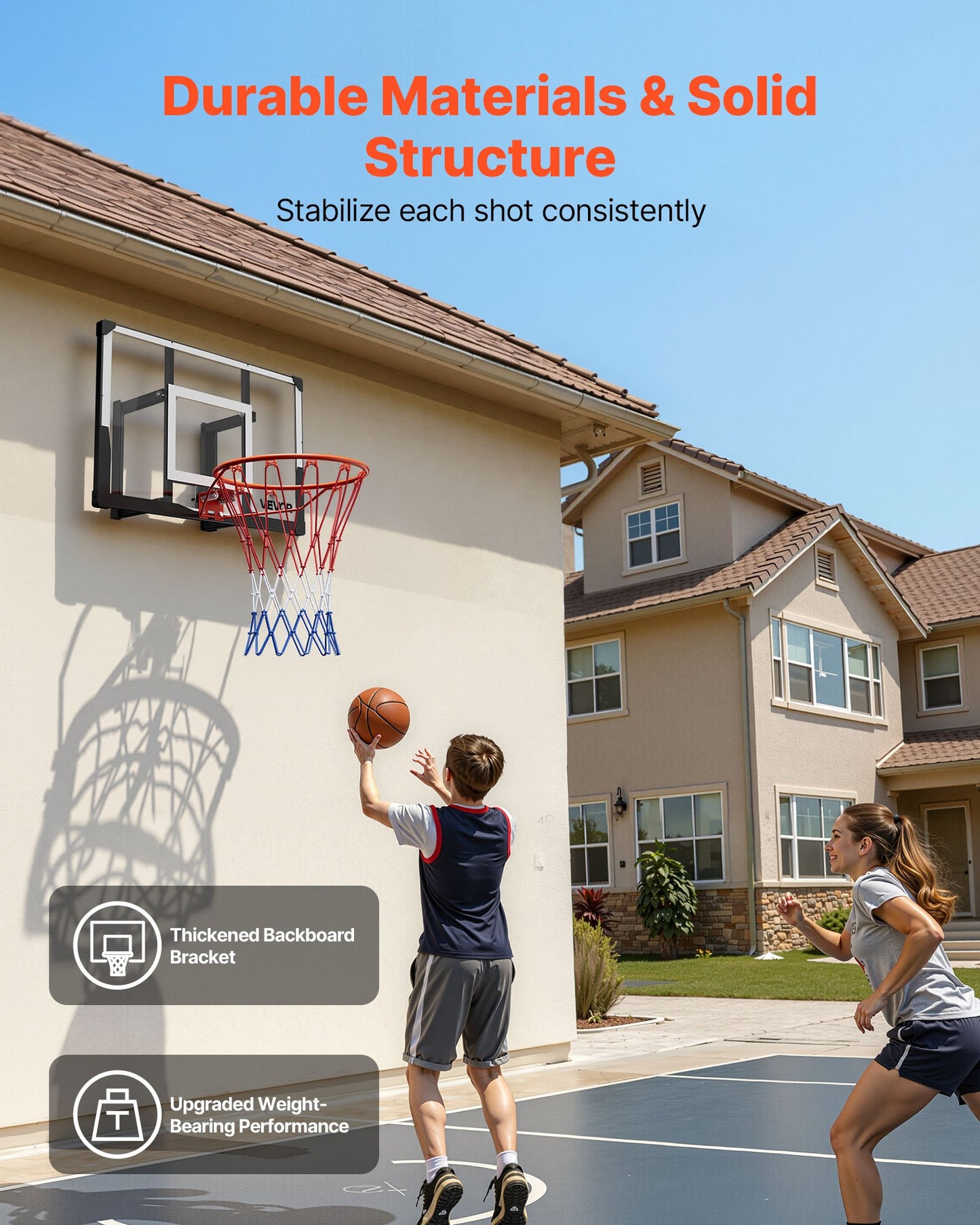 Wall Mount Basketball Hoop, 44-inch PC Backboard Mounted Basketball Hoop Outdoor with Solid Steel, 0.08 inch Thickened Backboard, Thickened Woven Nylon Basketballs Net, Indoor & Outdoor Use