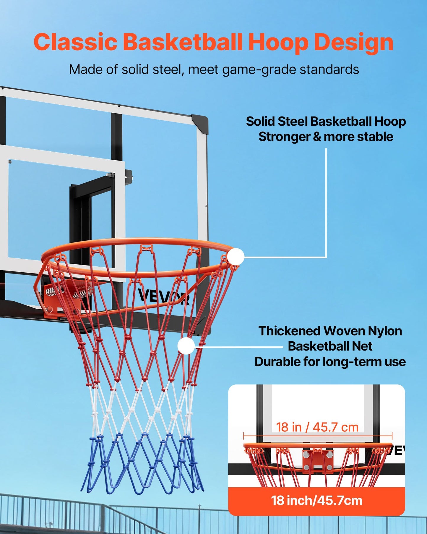 Wall Mount Basketball Hoop, 44-inch PC Backboard Mounted Basketball Hoop Outdoor with Solid Steel, 0.08 inch Thickened Backboard, Thickened Woven Nylon Basketballs Net, Indoor & Outdoor Use
