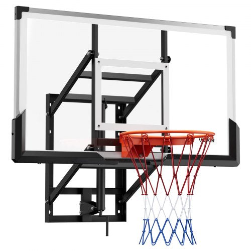 Wall Mount Basketball Hoop, 54-inch PC Backboard Mounted Basketball Hoop Outdoor with Hand-Crank Adjustment, 0.11 inch Thickened Backboard, Classic Basketballs Hoops Design, Indoor & Outdoor Use