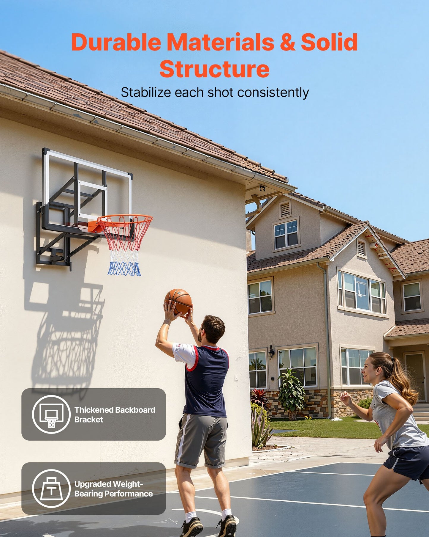 Wall Mount Basketball Hoop, 54-inch PC Backboard Mounted Basketball Hoop Outdoor with Hand-Crank Adjustment, 0.11 inch Thickened Backboard, Classic Basketballs Hoops Design, Indoor & Outdoor Use