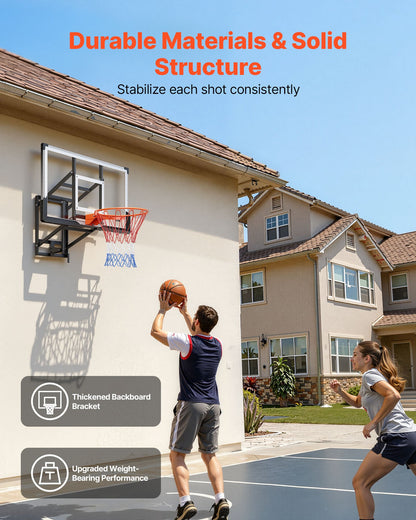 Wall Mount Basketball Hoop, 54-inch PC Backboard Mounted Basketball Hoop Outdoor with Hand-Crank Adjustment, 0.11 inch Thickened Backboard, Classic Basketballs Hoops Design, Indoor & Outdoor Use