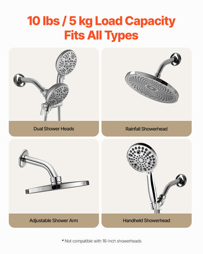 Shower Arm with Flange, 6 Inches, Wall Mounted Stainless Steel Shower Head Arm Extender, Chrome Finish, PTFE Tape, G1/2 Universal Thread Connector Compatible, for Fixed & Handheld Showerhead