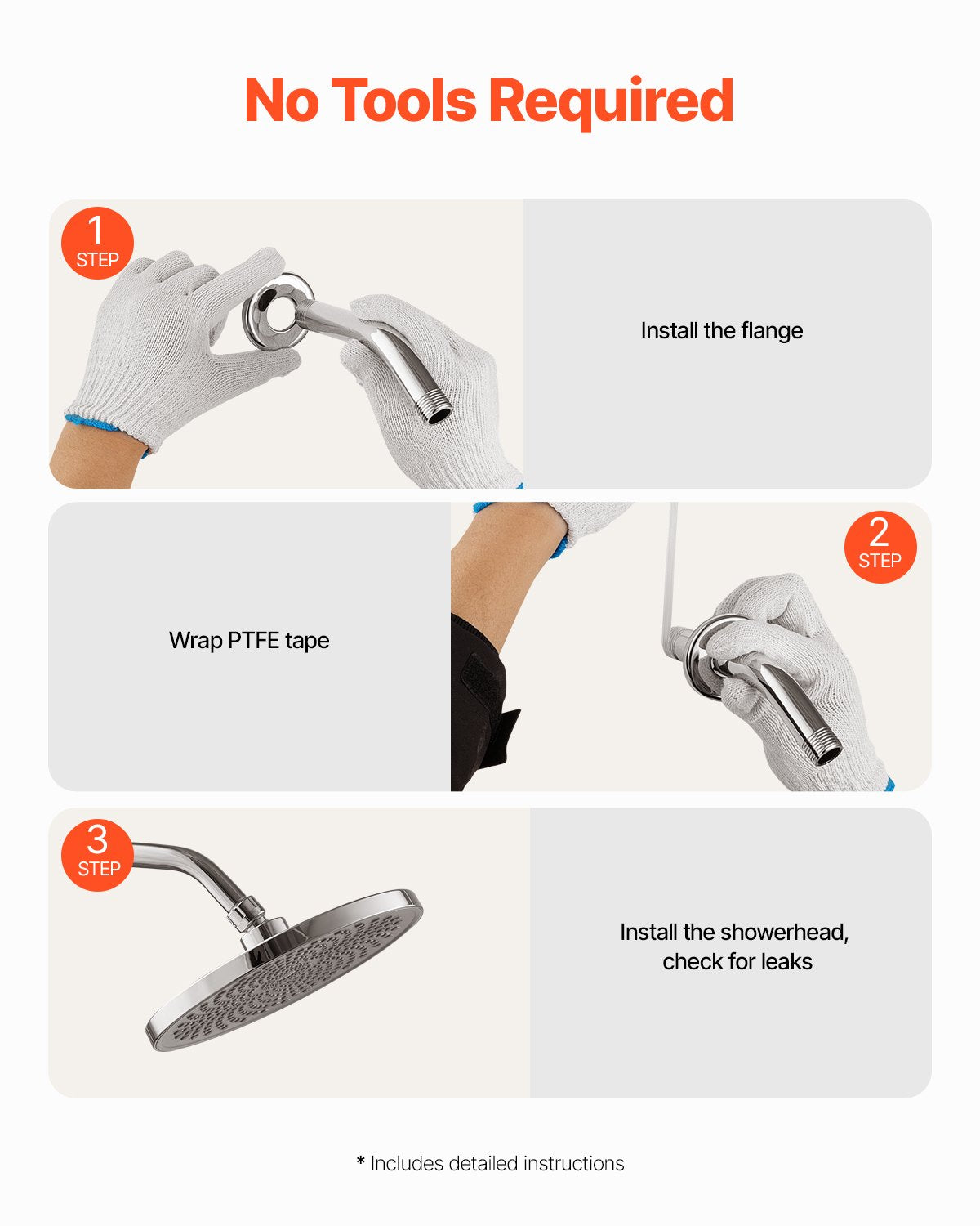 Shower Arm with Flange, 6 Inches, Wall Mounted Stainless Steel Shower Head Arm Extender, Chrome Finish, PTFE Tape, G1/2 Universal Thread Connector Compatible, for Fixed & Handheld Showerhead