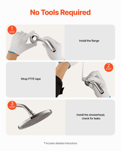 Shower Arm with Flange, 6 Inches, Wall Mounted Stainless Steel Shower Head Arm Extender, Chrome Finish, PTFE Tape, G1/2 Universal Thread Connector Compatible, for Fixed & Handheld Showerhead