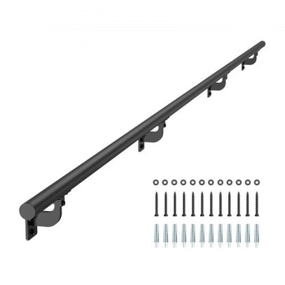 Wall Mounted Stair Handrail, 10ft Pipe Staircase Handrail, Black Galvanized Aluminum, 1.26 inch Pipe Diameter, Indoor&Outdoor Staircase Railing,Industrial Hand Rail for Steps,Security Baluster