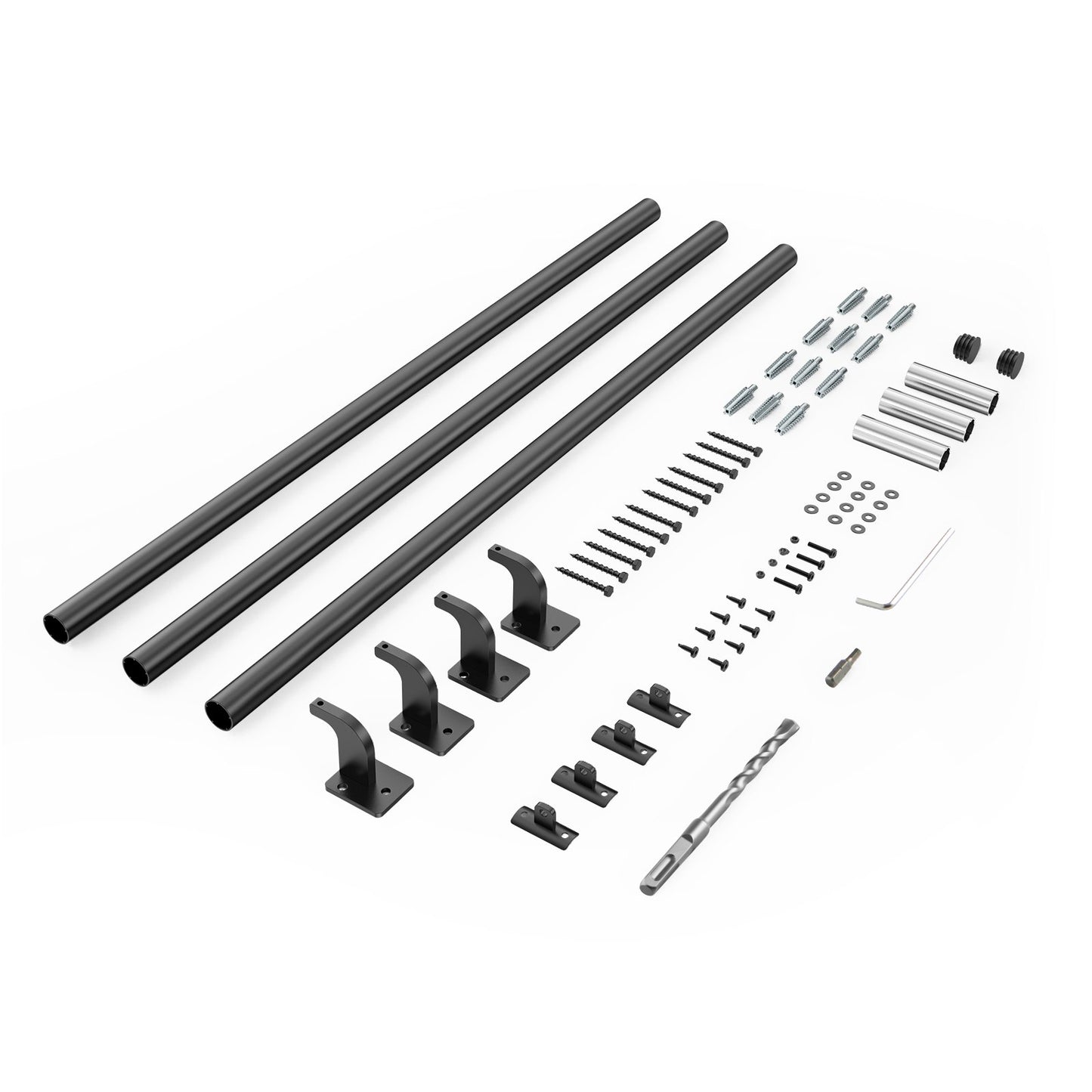 Wall Mounted Stair Handrail, 10ft Pipe Staircase Handrail, Black Galvanized Aluminum, 1.26 inch Pipe Diameter, Indoor&Outdoor Staircase Railing,Industrial Hand Rail for Steps,Security Baluster