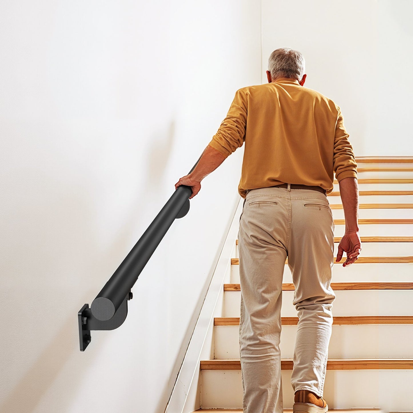 Wall Mounted Stair Handrail, 12ft Pipe Staircase Handrail, Black Galvanized Aluminum, 1.26 inch Pipe Diameter, Indoor&Outdoor Staircase Railing,Industrial Hand Rail for Steps,Security Baluster