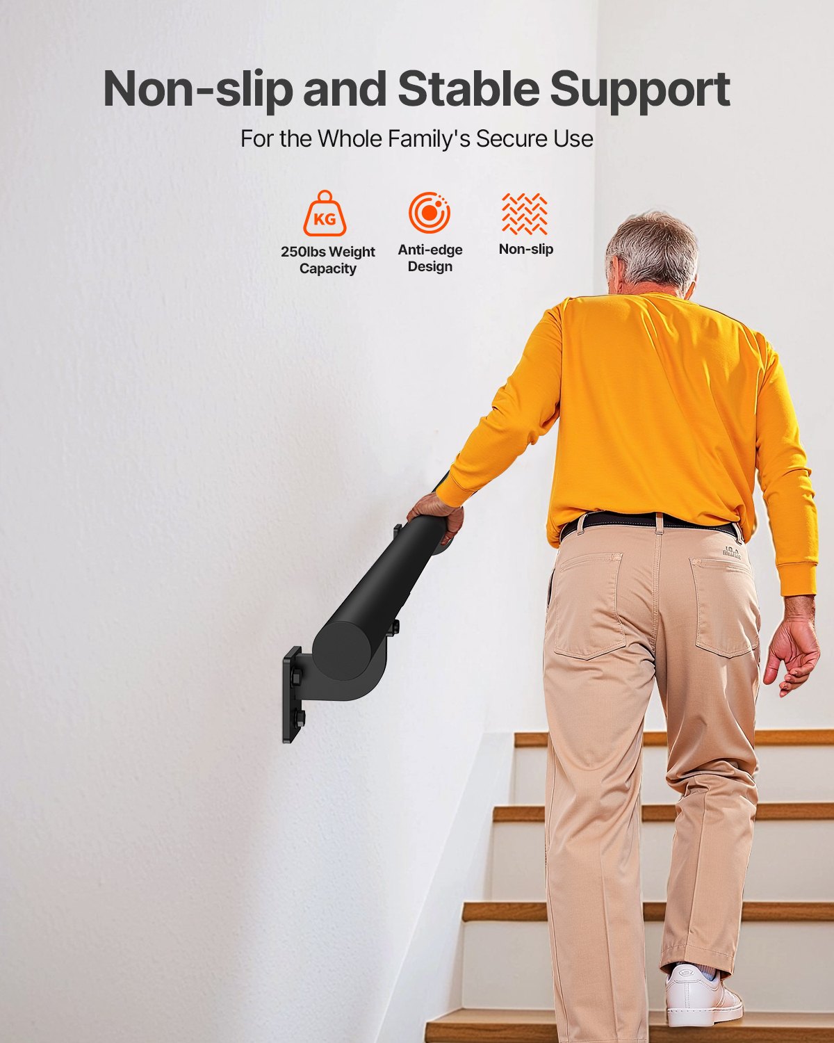 Wall Mounted Stair Handrail, 4ft Pipe Staircase Handrail, Black Galvanized Aluminum, 1.26 inch Pipe Diameter, Indoor&Outdoor Staircase Railing,Industrial Hand Rail for Steps,Security Baluster