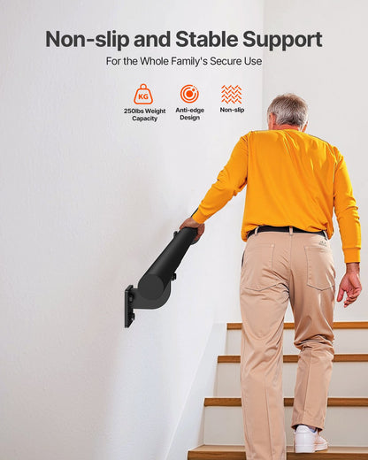 Wall Mounted Stair Handrail, 4ft Pipe Staircase Handrail, Black Galvanized Aluminum, 1.26 inch Pipe Diameter, Indoor&Outdoor Staircase Railing,Industrial Hand Rail for Steps,Security Baluster