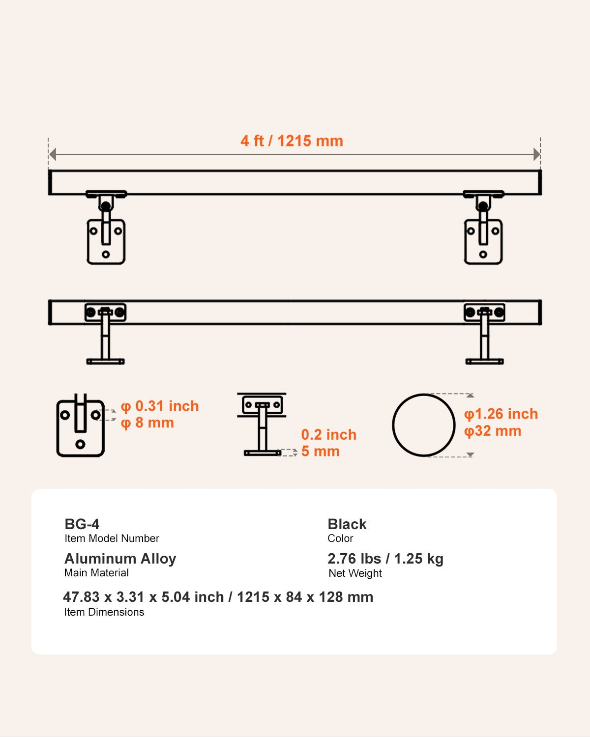 Wall Mounted Stair Handrail, 4ft Pipe Staircase Handrail, Black Galvanized Aluminum, 1.26 inch Pipe Diameter, Indoor&Outdoor Staircase Railing,Industrial Hand Rail for Steps,Security Baluster