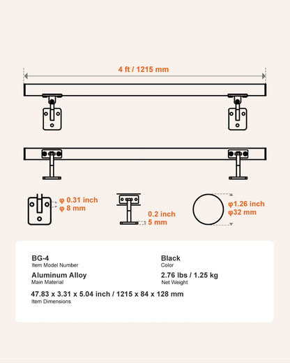 Wall Mounted Stair Handrail, 4ft Pipe Staircase Handrail, Black Galvanized Aluminum, 1.26 inch Pipe Diameter, Indoor&Outdoor Staircase Railing,Industrial Hand Rail for Steps,Security Baluster