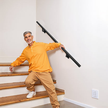 Wall Mounted Stair Handrail, 4ft Pipe Staircase Handrail, Black Galvanized Aluminum, 1.26 inch Pipe Diameter, Indoor&Outdoor Staircase Railing,Industrial Hand Rail for Steps,Security Baluster