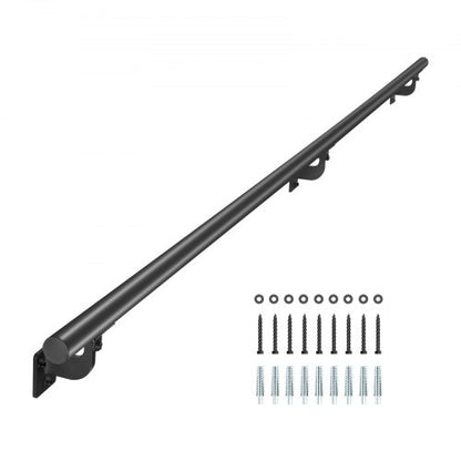 Wall Mounted Stair Handrail, 6ft Pipe Staircase Handrail, Black Galvanized Aluminum, 1.26 inch Pipe Diameter, Indoor&Outdoor Staircase Railing,Industrial Hand Rail for Steps,Security Baluster