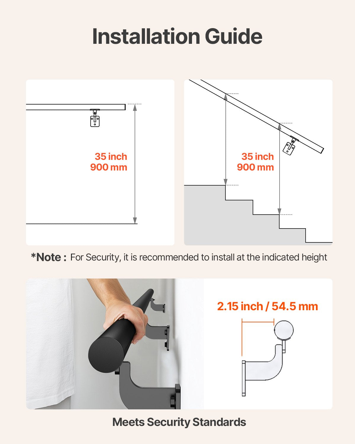 Wall Mounted Stair Handrail, 6ft Pipe Staircase Handrail, Black Galvanized Aluminum, 1.26 inch Pipe Diameter, Indoor&Outdoor Staircase Railing,Industrial Hand Rail for Steps,Security Baluster