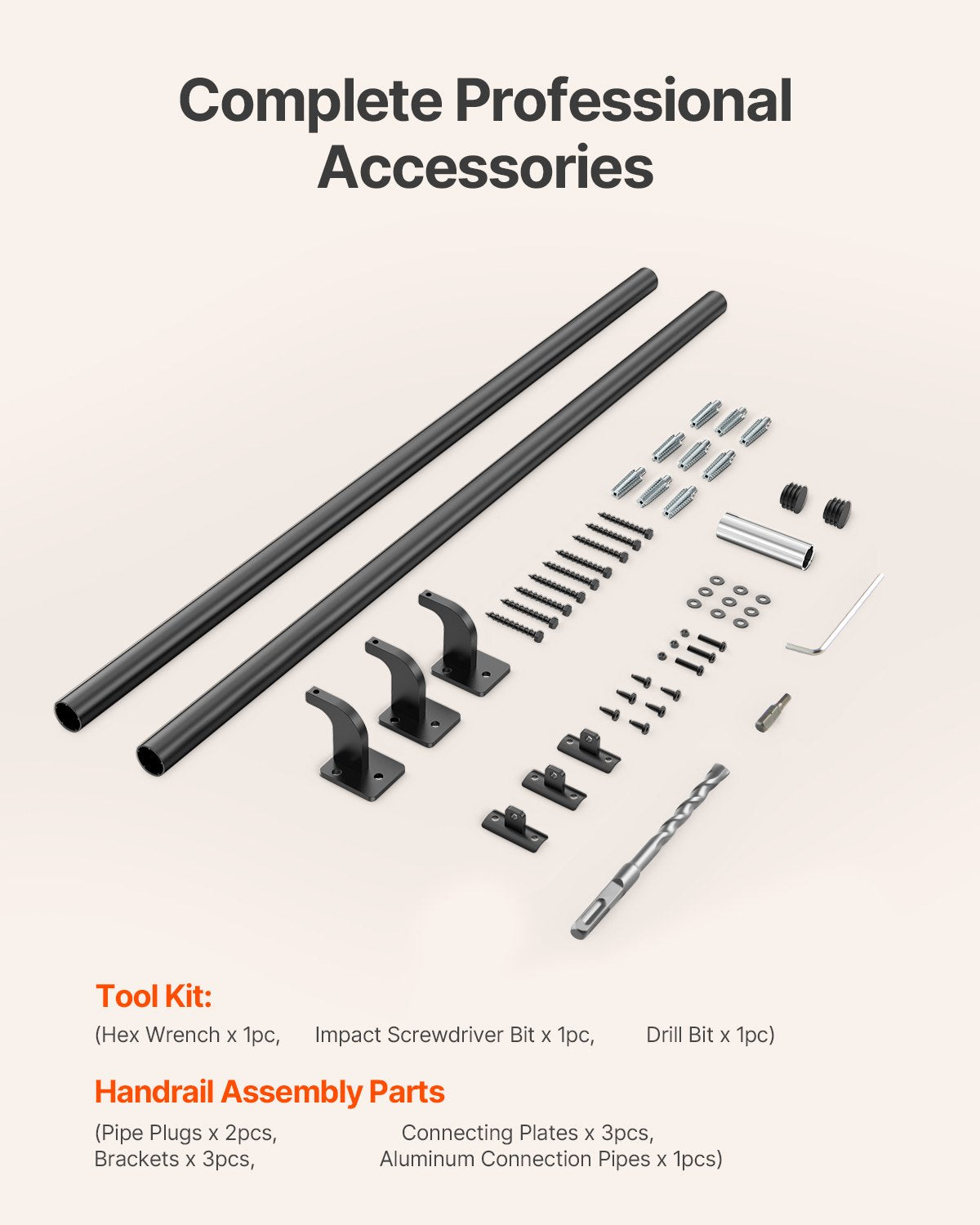 Wall Mounted Stair Handrail, 7ft Pipe Staircase Handrail, Black Galvanized Aluminum, 1.26 inch Pipe Diameter, Indoor&Outdoor Staircase Railing,Industrial Hand Rail for Steps,Security Baluster