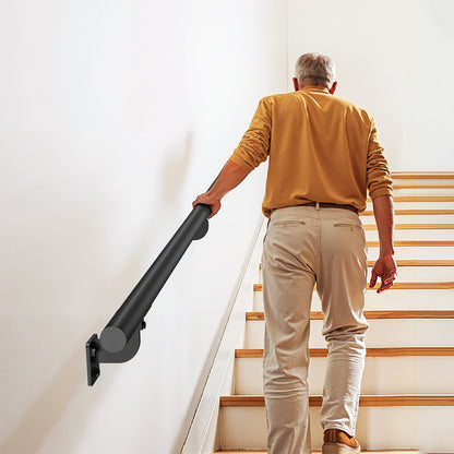 Wall Mounted Stair Handrail, 7ft Pipe Staircase Handrail, Black Galvanized Aluminum, 1.26 inch Pipe Diameter, Indoor&Outdoor Staircase Railing,Industrial Hand Rail for Steps,Security Baluster