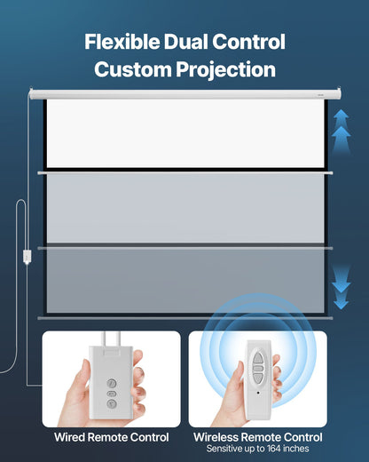 Motorized Projector Screen, 120 inch 4:3 1080 HD Electric Projector Screen, Wall Mounted Projection Dispaly Projector with Remote Control, Automatic Movie Screen for Family Home Office Theater