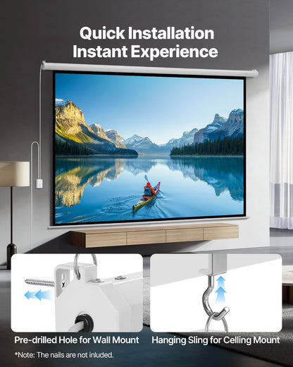 Motorized Projector Screen, 120 inch 4:3 1080 HD Electric Projector Screen, Wall Mounted Projection Dispaly Projector with Remote Control, Automatic Movie Screen for Family Home Office Theater