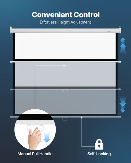 Manual Projector Screen, 72 inch 4:3 4K 1080 HD Retractable Pull Down Projector Screen, Wall Mounted Movie Projection with Pull Rope, Portable Display Projectoin for Family Home Office Theater