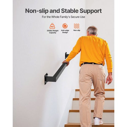 915 mm wall mounted stair railing black iron 113 kg load square tube | EU