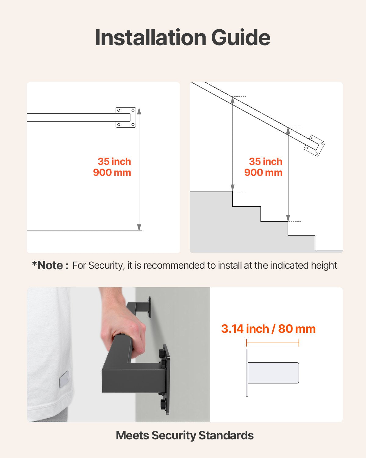 Wall Mounted Stair Handrail, 3ft Black Iron Staircase Handrail Indoor, 250lbs Load Capacity, Industrial Railing Hand Rail for Steps, Square Tube for Loft Porch Deck, 2 Sections