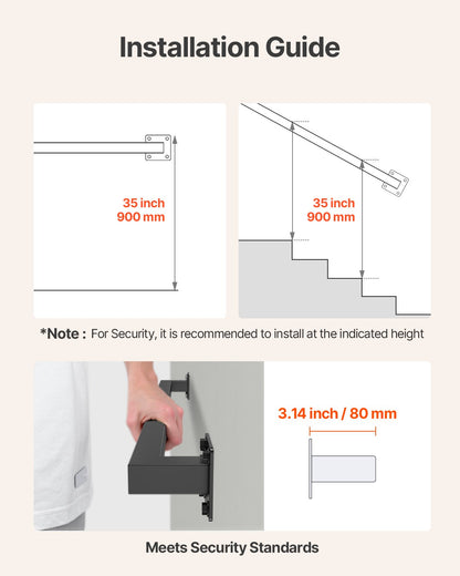 Wall Mounted Stair Handrail, 3ft Black Iron Staircase Handrail Indoor, 250lbs Load Capacity, Industrial Railing Hand Rail for Steps, Square Tube for Loft Porch Deck, 2 Sections