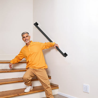 Wall Mounted Stair Handrail, 3ft Black Iron Staircase Handrail Indoor, 250lbs Load Capacity, Industrial Railing Hand Rail for Steps, Square Tube for Loft Porch Deck, 2 Sections