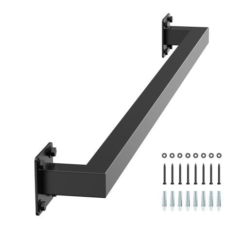 Wall Mounted Stair Handrail, 4ft Black Iron Staircase Handrail Indoor, 250lbs Load Capacity, Industrial Railing Hand Rail for Steps, Square Tube for Loft Porch Deck, 2 Sections