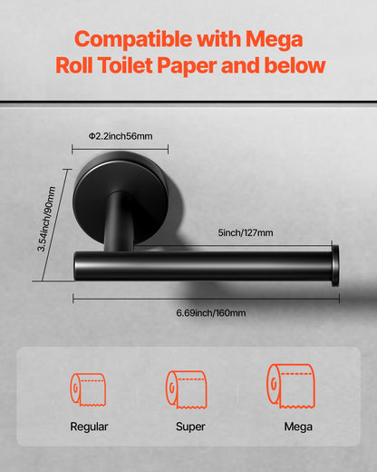 Toilet Paper Holder, Fits Mega Rolls Size, Premium Stainless Steel Rustproof Material, Wall Mounted with Screws, Toilet Roll Tissue Holder for Bathroom, Washroom, Kitchen, Matte Black