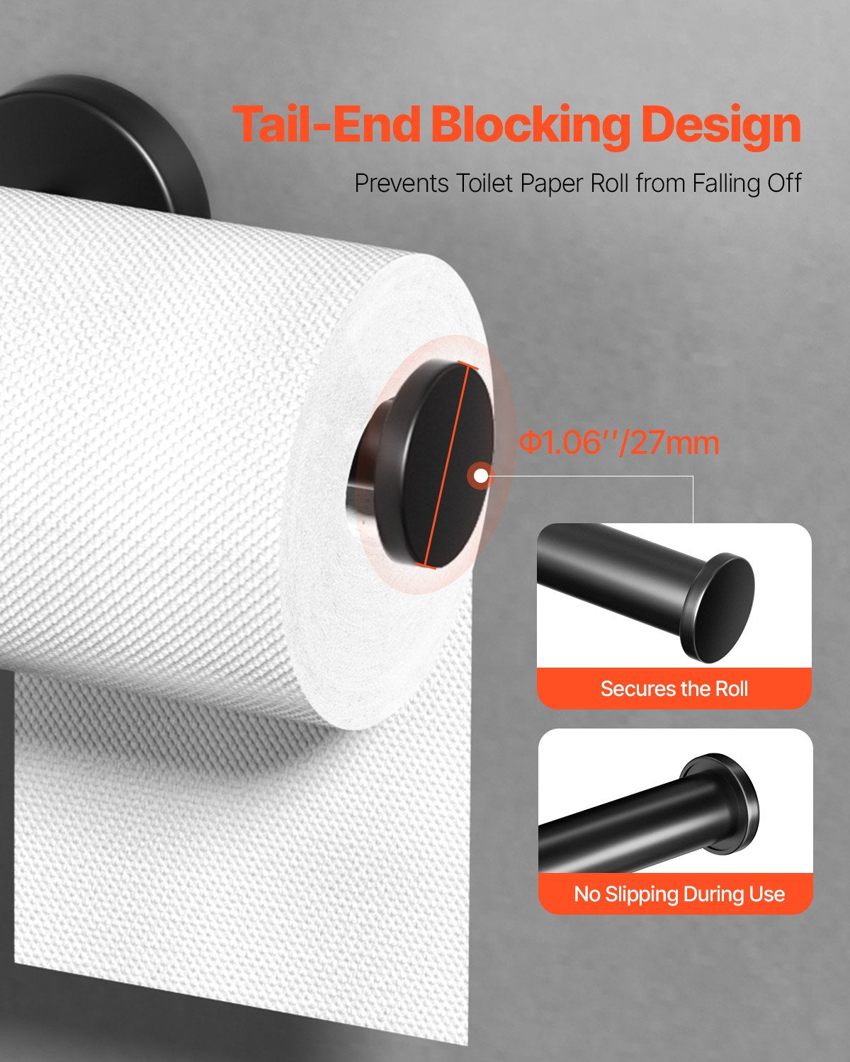 Toilet Paper Holder, Fits Mega Rolls Size, Premium Stainless Steel Rustproof Material, Wall Mounted with Screws, Toilet Roll Tissue Holder for Bathroom, Washroom, Kitchen, Matte Black