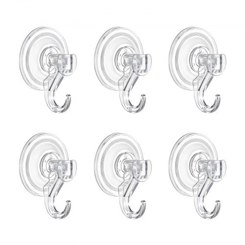 Suction Cup Hooks 6 Pack, 2.76 x 3.54 x 1.57 inch, 10 LBS Max Load Clear Shower Suction Cups, Strong and Reusable Heavy Duty Wall Holder, for Loofah, Towel, Glass, Window, Kitchen, Bathroom
