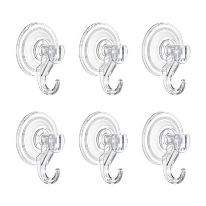 Suction Cup Hooks 6 Pack, 2.76 x 3.54 x 1.57 inch, 10 LBS Max Load Clear Shower Suction Cups, Strong and Reusable Heavy Duty Wall Holder, for Loofah, Towel, Glass, Window, Kitchen, Bathroom