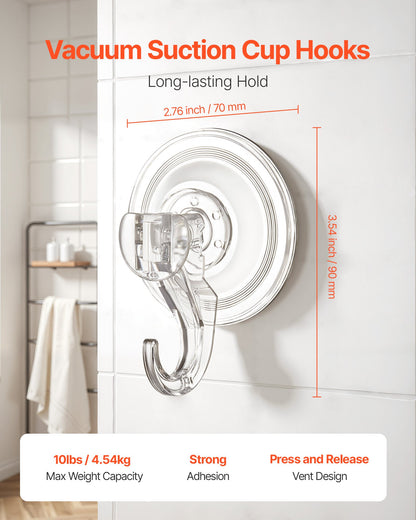 Suction Cup Hooks 6 Pack, 2.76 x 3.54 x 1.57 inch, 10 LBS Max Load Clear Shower Suction Cups, Strong and Reusable Heavy Duty Wall Holder, for Loofah, Towel, Glass, Window, Kitchen, Bathroom
