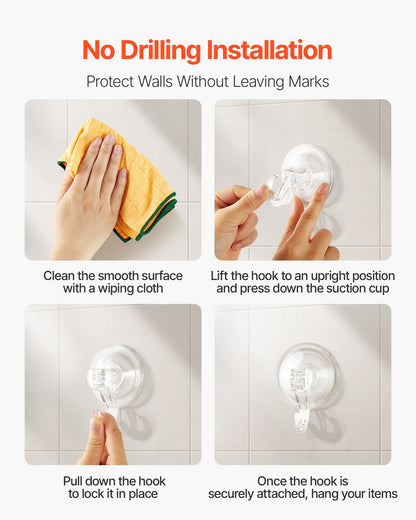 Suction Cup Hooks 6 Pack, 2.76 x 3.54 x 1.57 inch, 10 LBS Max Load Clear Shower Suction Cups, Strong and Reusable Heavy Duty Wall Holder, for Loofah, Towel, Glass, Window, Kitchen, Bathroom