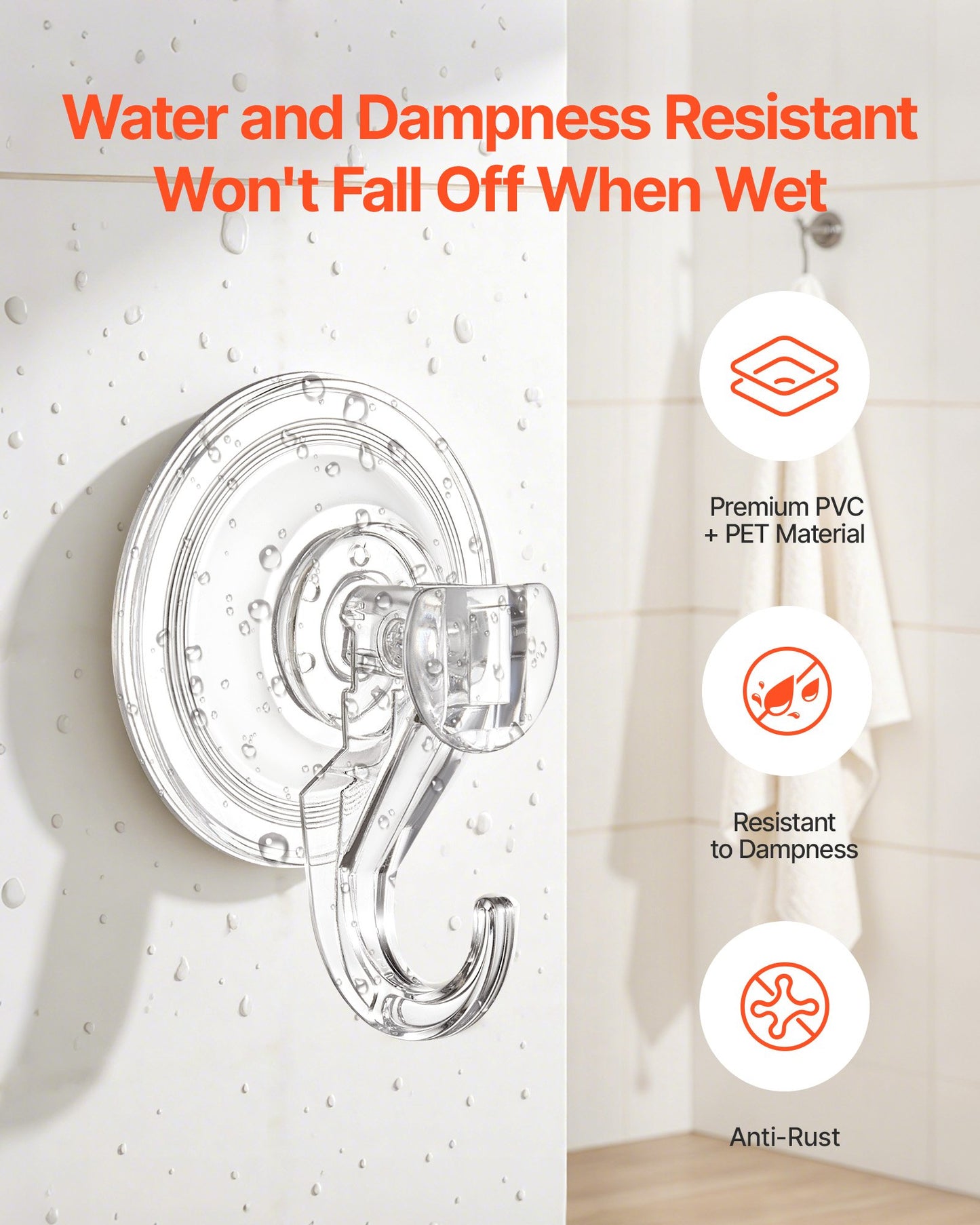 Suction Cup Hooks 6 Pack, 2.76 x 3.54 x 1.57 inch, 10 LBS Max Load Clear Shower Suction Cups, Strong and Reusable Heavy Duty Wall Holder, for Loofah, Towel, Glass, Window, Kitchen, Bathroom