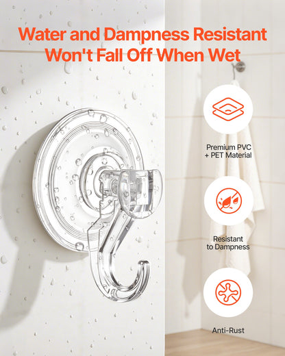 Suction Cup Hooks 6 Pack, 2.76 x 3.54 x 1.57 inch, 10 LBS Max Load Clear Shower Suction Cups, Strong and Reusable Heavy Duty Wall Holder, for Loofah, Towel, Glass, Window, Kitchen, Bathroom